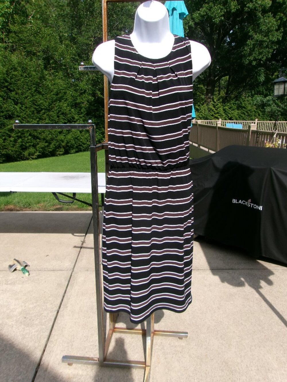 WHITE HOUSE BLACK MARKET BLACK&BROWN STRIPED KNIT DRESS 8